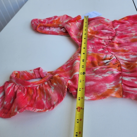 NWT Time Tru Empire Comfort Flutter Sleeve Ikat Floral Midi Dress Pink Orange XS - Picture 4 of 15